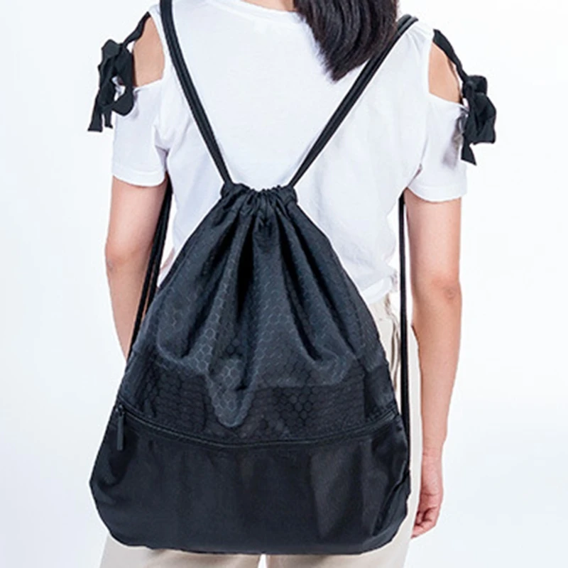 2Pcs Outdoor Ultralight Backpack Football Basketball Drawstring Bags with Zipper Pocket for Teens Men Women Gym Sports 2