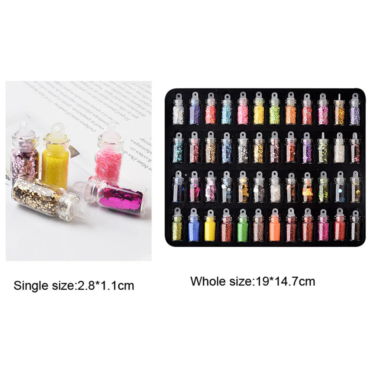 48 Flasker DIY Nail Art Charms Dekoration Slim Forsyninger Kit 3D Glitter Pulver Konfetti Akryl Design Tilbehør til Ansigt, Krop 2