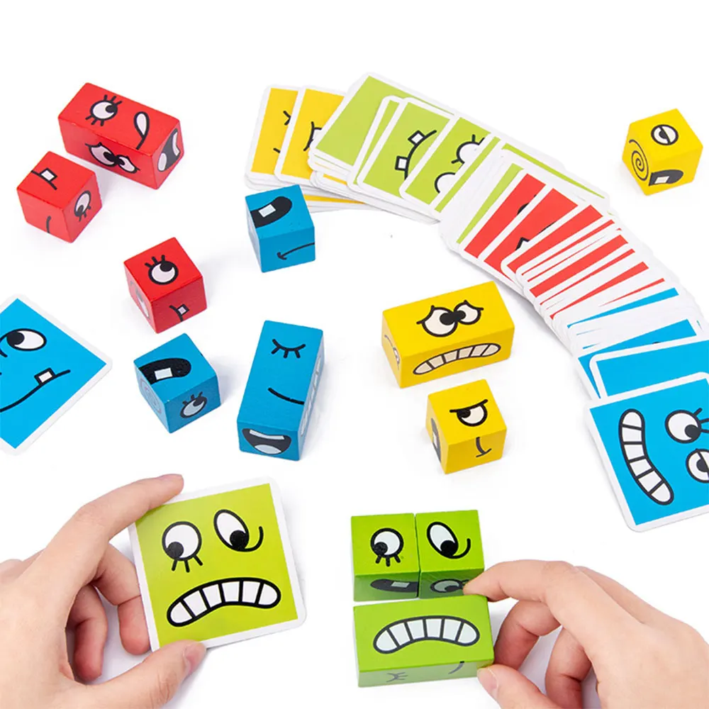 Træ-ansigt skiftende cube byggesten børns tidlige uddannelse træning af logisk tænkning udfordring niveau brætspil, legetøj 2