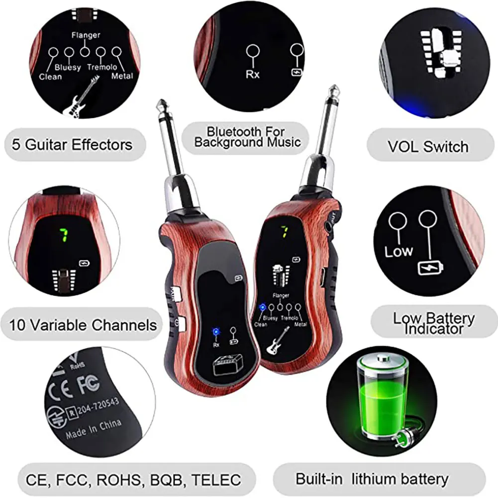 K380C Genopladelige 5 Effekter Trådløse Elektrisk Guitar-Sender-Modtager, skal du Indstille Bluetooth receiver Guitar Tilbehør 2