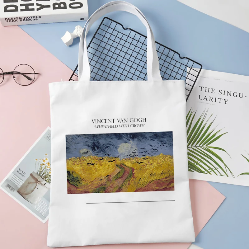 Van Gogh shopping taske eco jute taske genanvendelige tote taske bolso taske bolsa compra bolsas ecologicas vævet tote få fat i 2