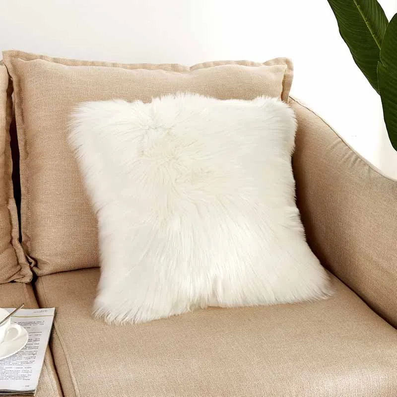 Lannidaa 40X40CM 45X45CM Enkelt Lang Blødt, Hvidt pudebetræk Kunstige Uld Dekorativ Pillow Cover Solid Furry Pudebetræk 2