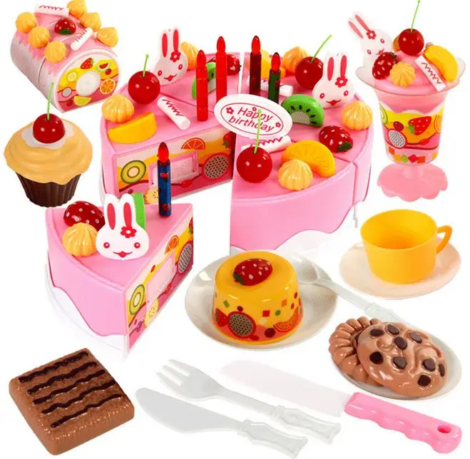75Pc DIY Foregive Spil Frugt Cutting Fødselsdag Kage Køkken Legetøj Sæt Mad Juguete Toy Pink Blå Gave til Piger, Børn, Børn 2