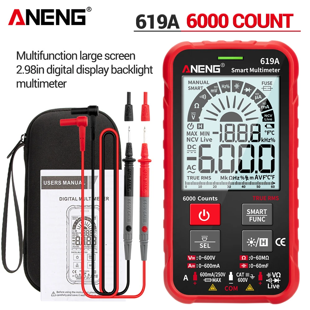 ANENG 619A Digital Multimeter AC/DC-Strøm-Spænding Testere True RMS-6000 Tæller Professionel Analog Bar Multimetro NCV Meter 2
