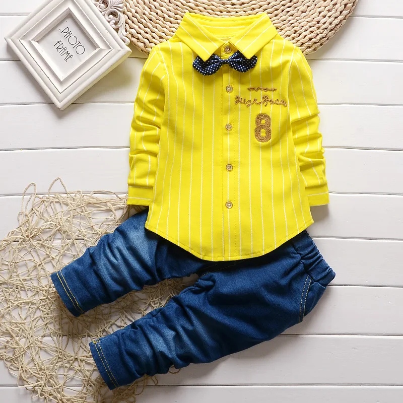 Baby Boy Tøj 2018 koreanske Fritids-Stribet Langærmet Shirts, Toppe + Jeans 2STK Spædbarn Tøj Børn Bebes Jogging Dragter 2