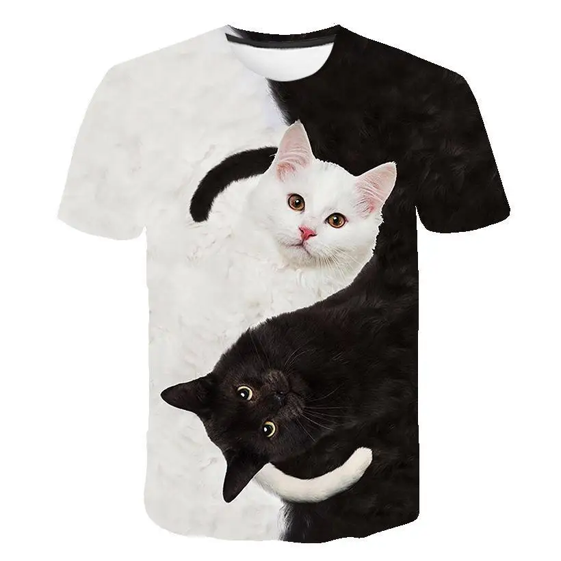 Siyah ve beyaz kedi T-shirt sevimli kedi dase 3DT t-Shirt elenceli kedi gmlek T-shirt yaz Casual kadn st T-shirt 2