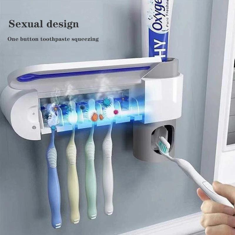 Antibacteria UV tandbørsteholder Automatisk Tandpasta Dispenser Sterilisere Hjem Renere Sterilisere Badeværelse Tilbehør Sæt 2