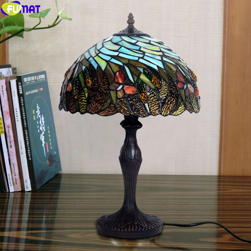 FUMAT Tiffany Style Desk Lys Cyklon Prairie Butterfly Farvet Glas bordlampe Klassisk Nordisk Belysning Dekorativ Kunst Lamper 2