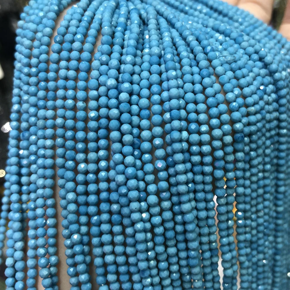 Natursten Blå Turkis Perler Lille Micro Facetslebet Runde Løse Perler til smykkefremstilling af Armbånd DIY Halskæde Tilbehør 2