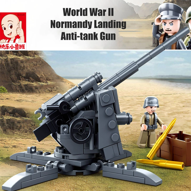 WW2 tyske Militære landgangen i Normandiet, 88MM Anti-Tank Gun Våben byggesten World War II Hær Tal Mursten Classic Kids Legetøj 2