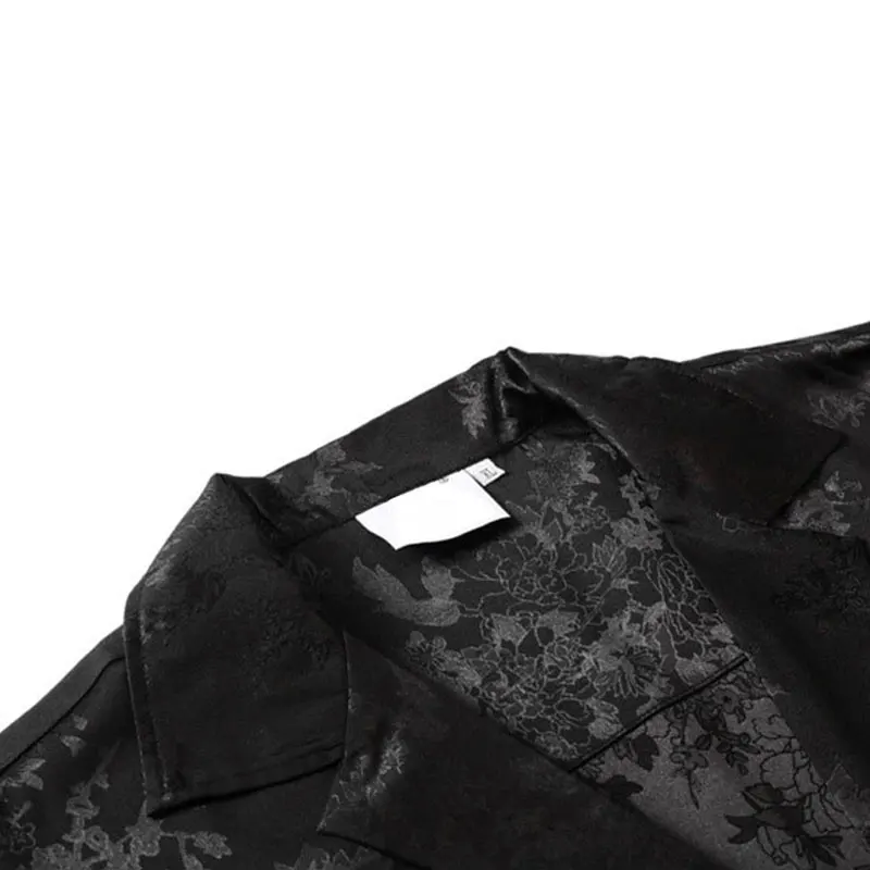 Harajuku Mænd Shirts Black Flower Print Korte Ærmer Enkelt Breasted Løs Skjorte 2020 Hip Hop Stranden Casual Streetwear Unisex 2