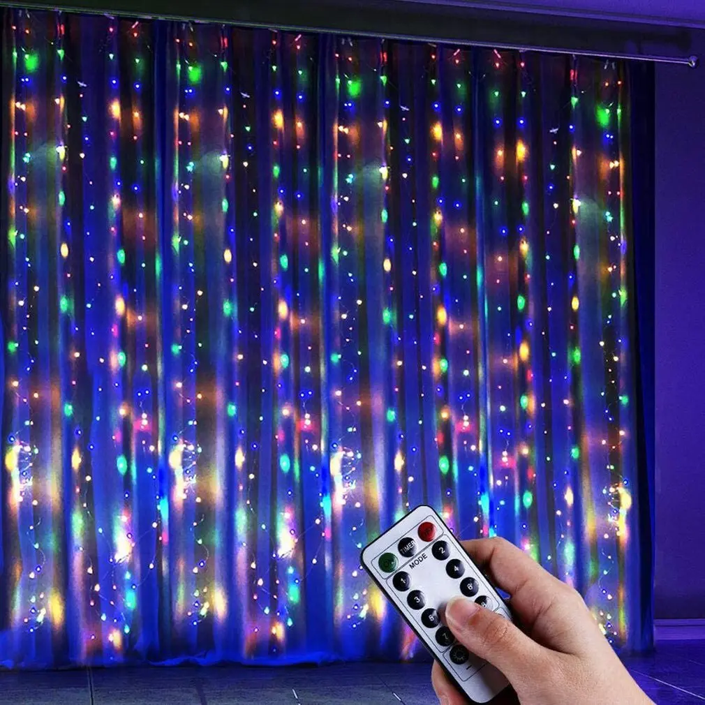 LED Curtain Lys USB-Fjernbetjening 3x3 Meter 300 Pærer Eventyr Bryllup Part Have julepynt Lys 2