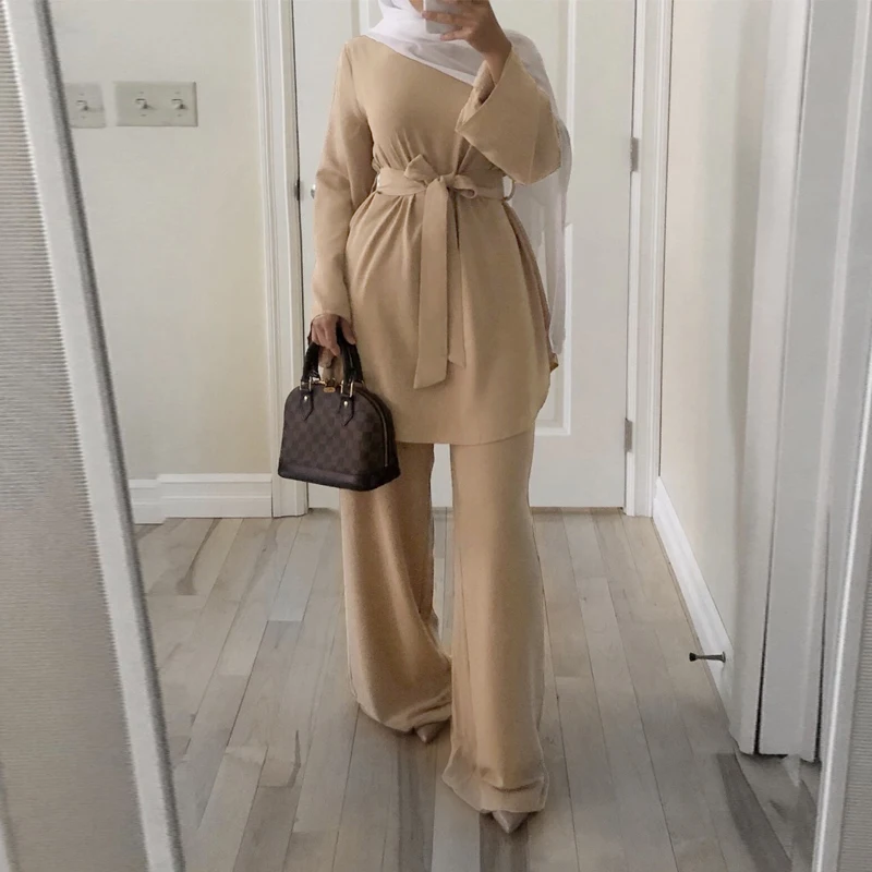 Eid Mubarak Dubai Abaya Tyrkiet Muslimske Mode Hijab Kjole Sæt Islam Tøj Abayas For Kvinder Musulman Ensembler De Tilstand 2