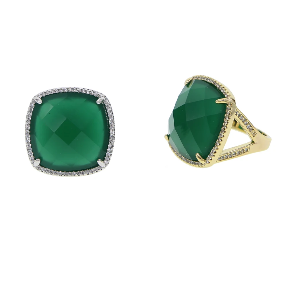 2019 Nye Luksus AAA Cubic Zirconia Geometriske stor Kvadratisk Form grønne 19mm Sten Ringe til Kvinder mode bryllup Gave Ring Smykker 2
