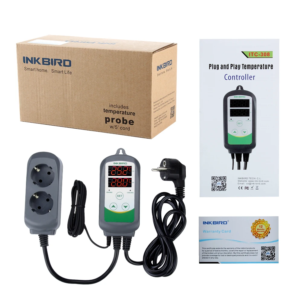 Inkbird ITC-308 Op til 2.000 W(220V) Opvarmning og Køling Dobbelt Relæ temperaturregulator for elektriske apparater til homebrew 2