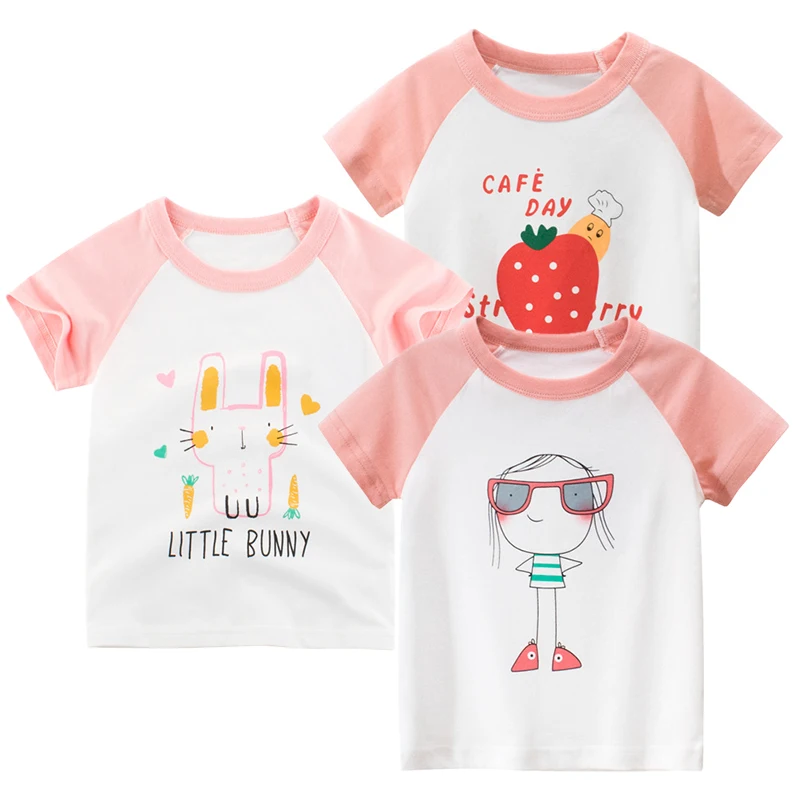 Børn Grils T-Shirts Tegnefilm Print Kids Baby Toppe Kortærmet T-Shirt Børn Cotton Pink T-Shirts T-Shirts Nye Ankommer 2020 2