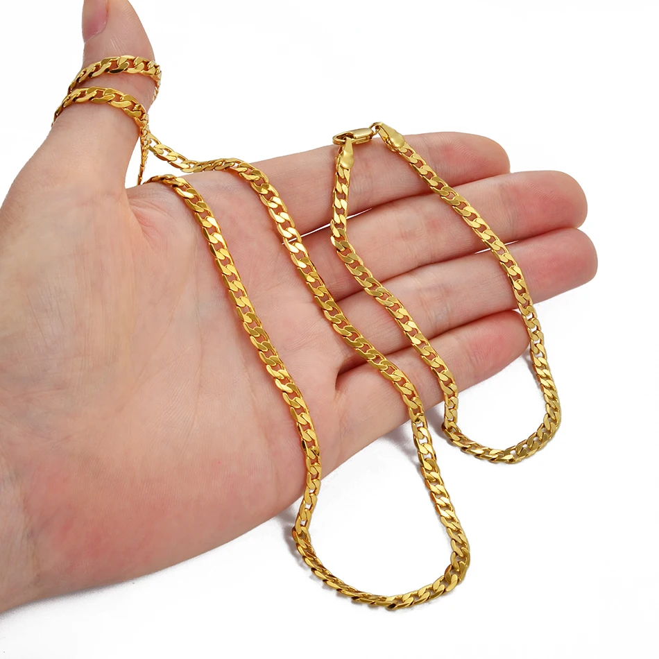 Anniyo Kæde Neckalces og Armbånd-Sæt til Kvinder, Mænd Guld Farve Smykker, Afrikanske, Arabiske Cubanske Kæde Banglet #241906 2