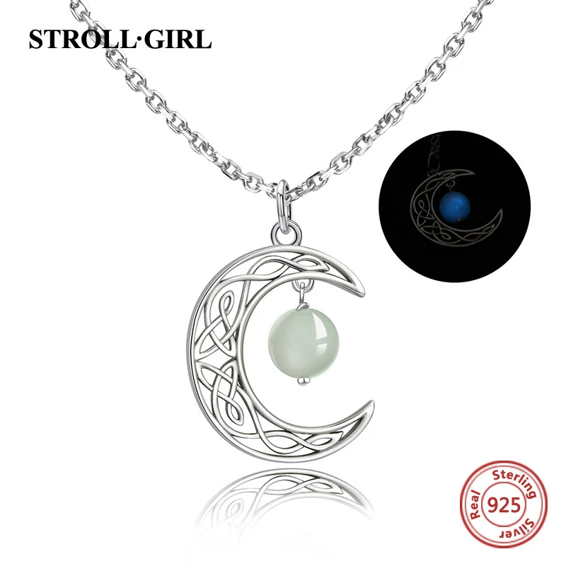 ægte 925 sterling sølv Crescent moon halskæde hængende med glødende kugle mode smykker at Gøre for kvinder gaver 2