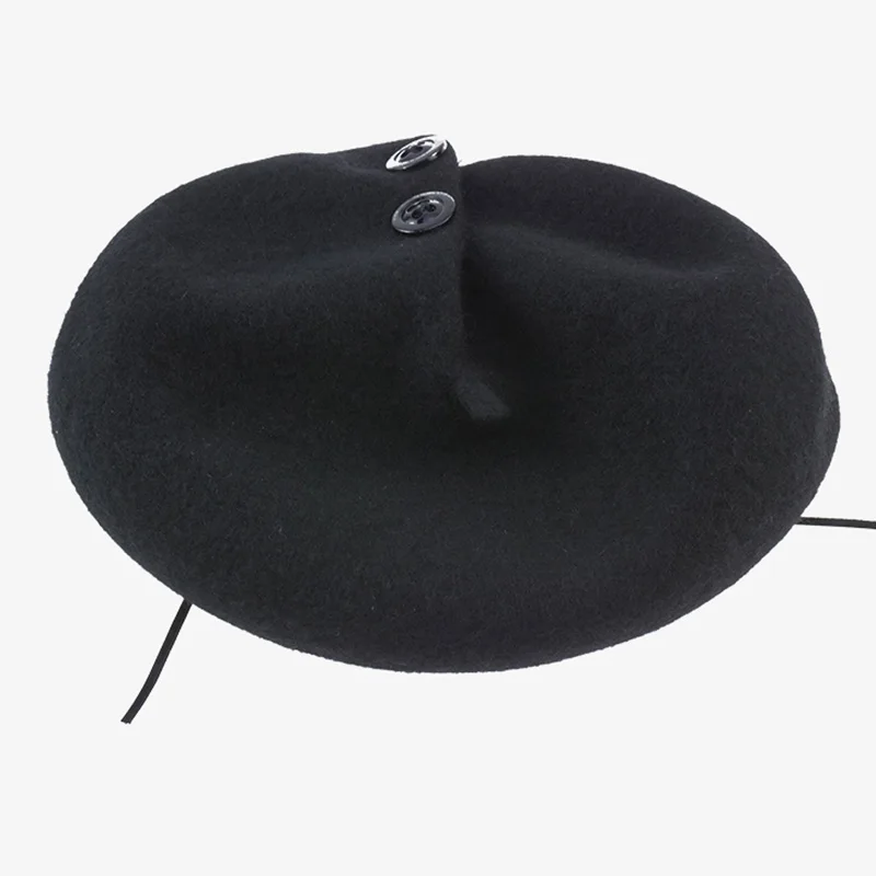 Nye Klassiske Kvinder, Uld Vinter Hat Slouchy Rynke-Knappen Beanie Tyk Varm Hat Dame Pige I Fransk Stil, Som Beret Hat Adjuatble 2
