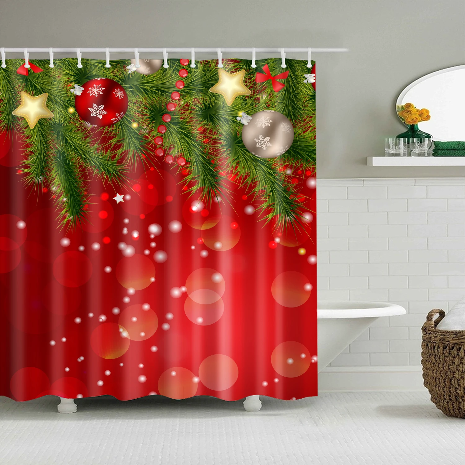 Badeværelse Badeforhæng Santa Claus, Sne Mand, Trykt Bad Gardin Glædelig Jul Living Room Home Decor Badeværelse Gardin 2