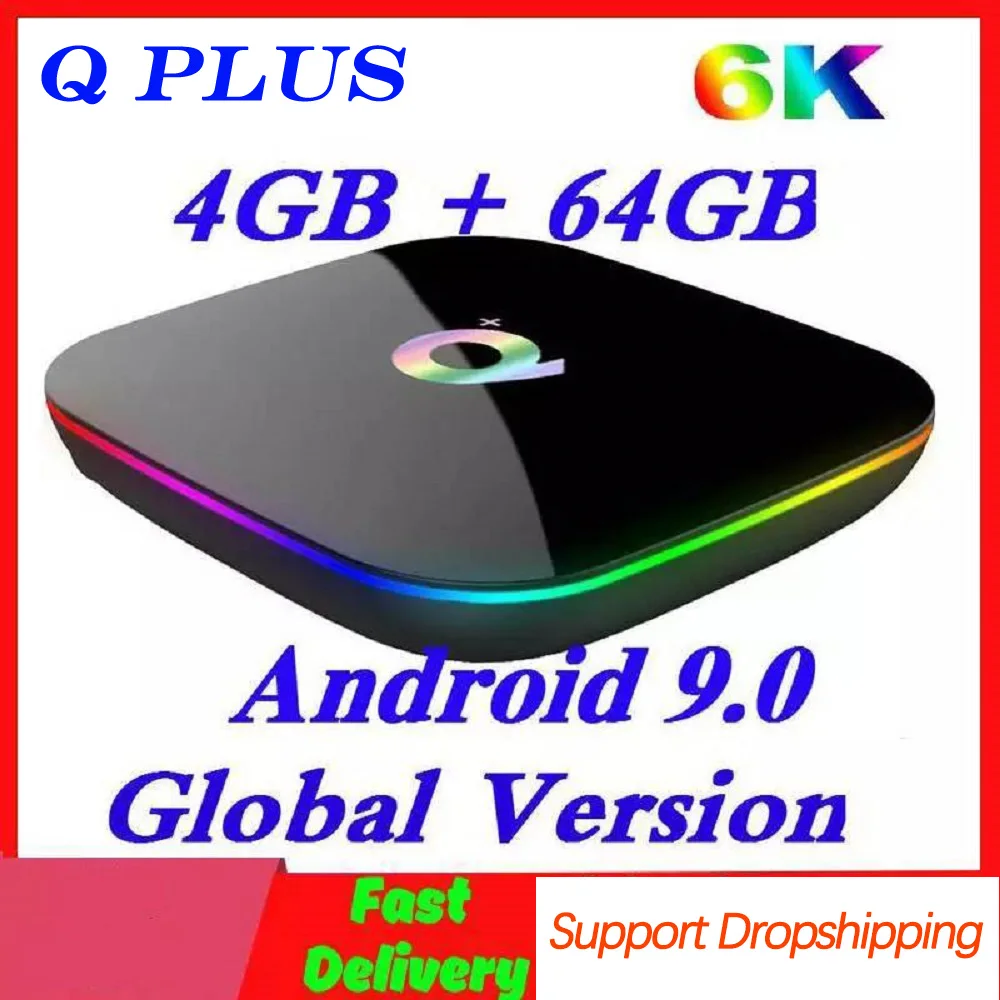 Q Plus Smart TV Boks Android-9.0-TV-Boksen 4GB RAM, 32GB/64GB ROM ' en med Quad Core H. 265 USB3.0 2,4 G WiFi Set-Top-Boks 4K TVBOX Media Player 2