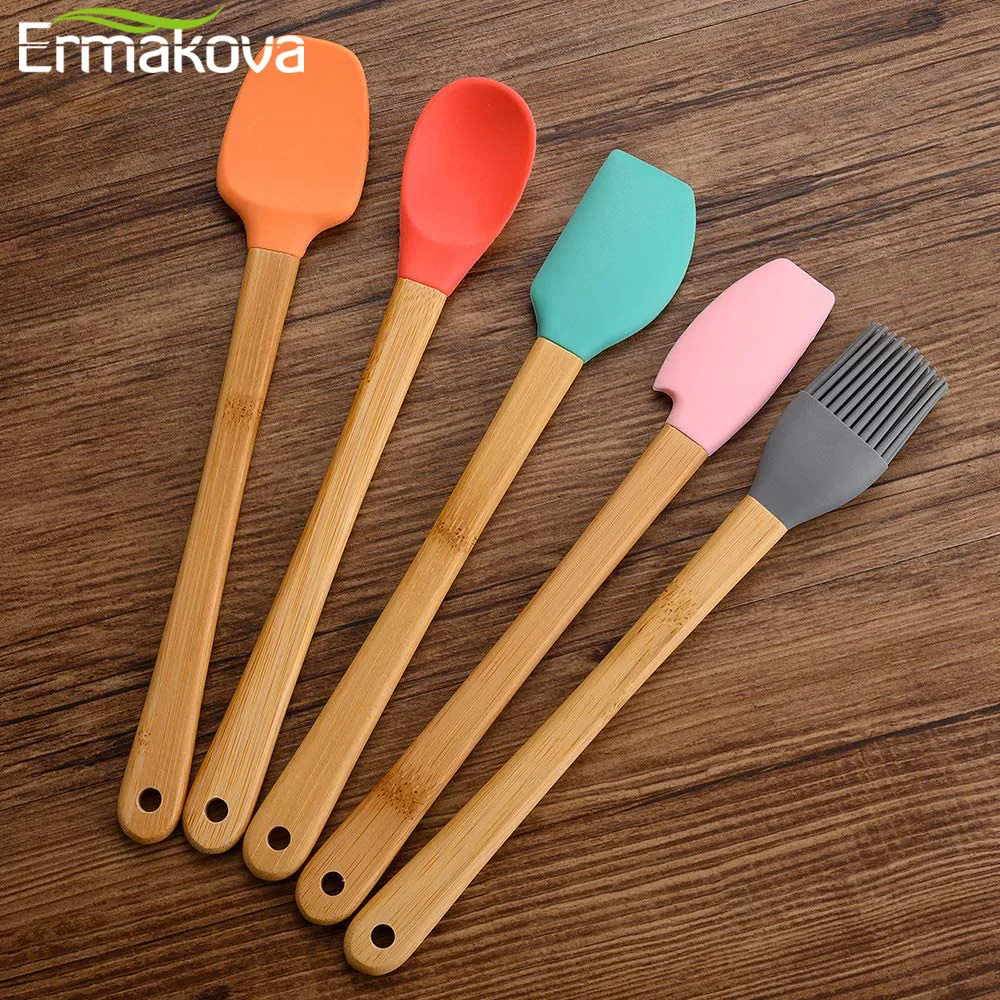 ERMAKOVA 5 Pc ' er, Mini-Silicone Spatel Silikone Ske Bage Pensel med Sund Eg Håndtag til Madlavning og Bagning Køkkengrej Sæt 2