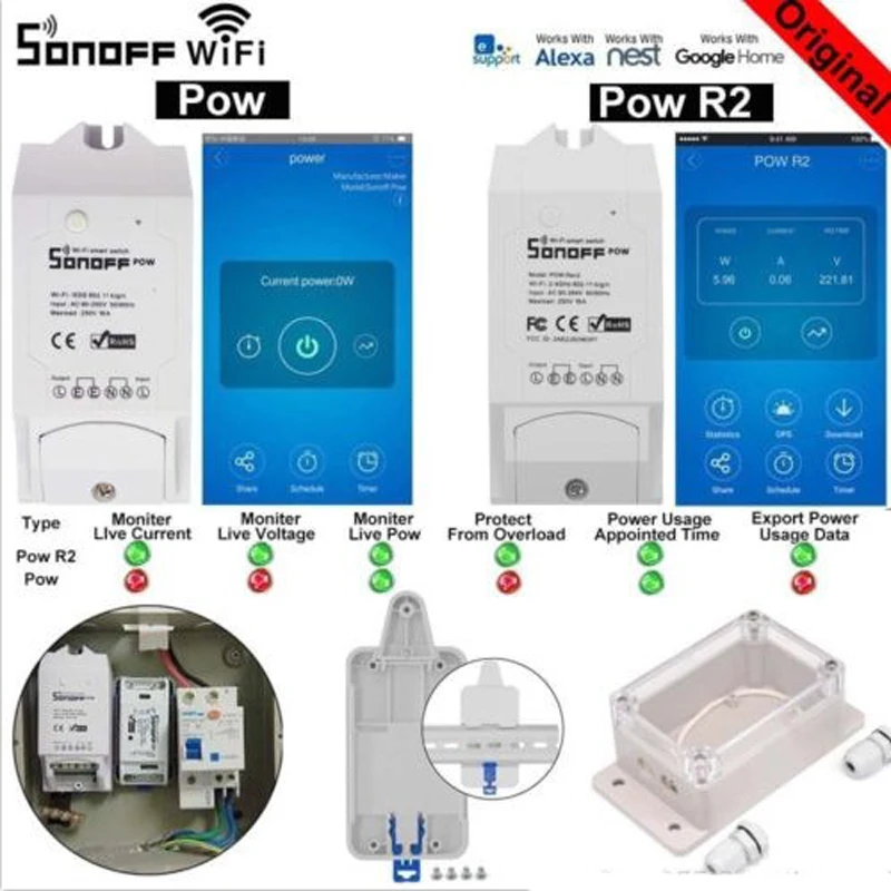 Sonoff Pow R2 Smart Wifi Skifte Controller Med Real Time Strømforbrug Måling 15A/3500w Smart Home Enhed, Android, IOS 2