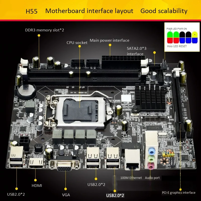 H55 Bundkort LGA1156 DDR3 Understøtter 8G SATA2.0 PCI-E X16 for LGA1156 Server-Serien 2