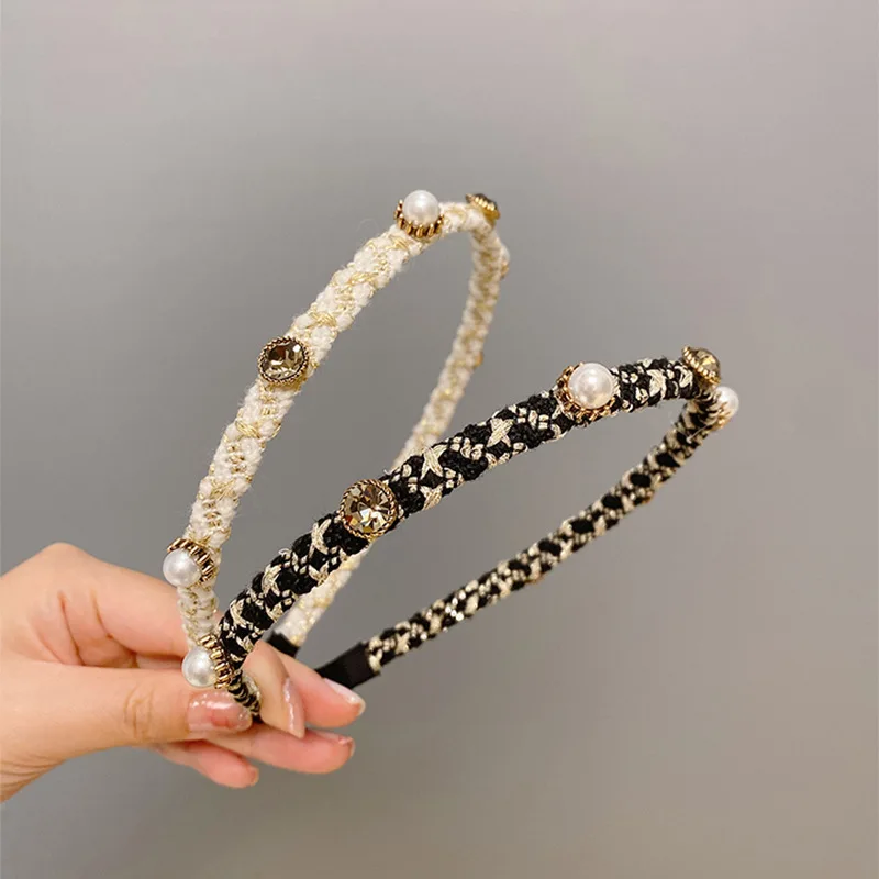 TIMEONLY koreansk mode Imiteret perler hairwear skinnende rhinestones cirkel klud hår bands til kvinder, damer Trendy jewellry 2
