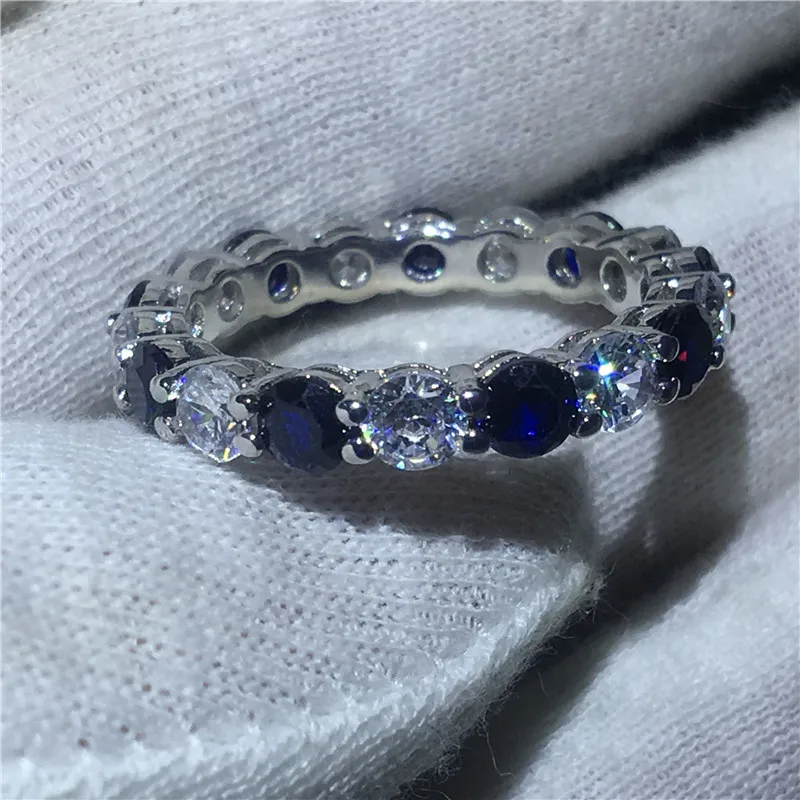 Klassiske Kvindelige infinity-ring Sølv farve Blå 5A zircon Cz Engagement bryllup band ringe til kvinder, Brude Smykker 2