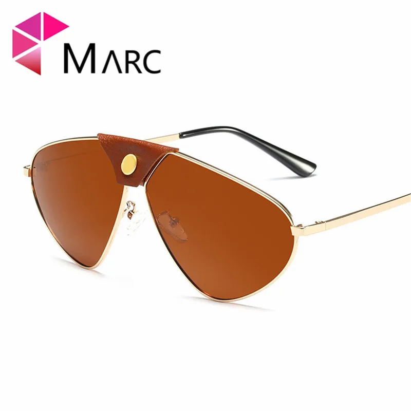 MARC Læder Dekoration Polariseret Solbriller Kvinder Brand Mode Spejl Pilot Reflekterende Belægning Nuancer Mænd UV400 Trendy 2