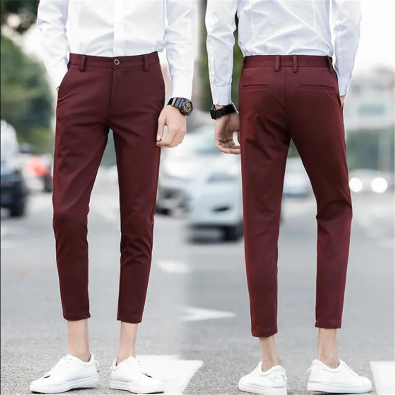 2019 Mænd, Suit Bukser, Slim Fit Solid Mænd Bukser Mode Ankel-længde Bukser Mandlige Kontor-Sort Blyant bukser Til Mænd 2