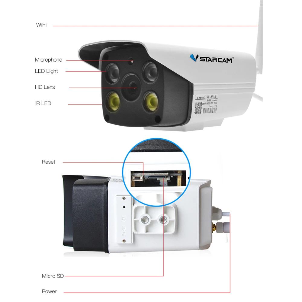 VStarcam C18S Pistol 1080P Vandtæt WiFi IP-Kamera IR Night Vision-Fuld Farve, Lyd, Lys, Afvisende Videokamera 2