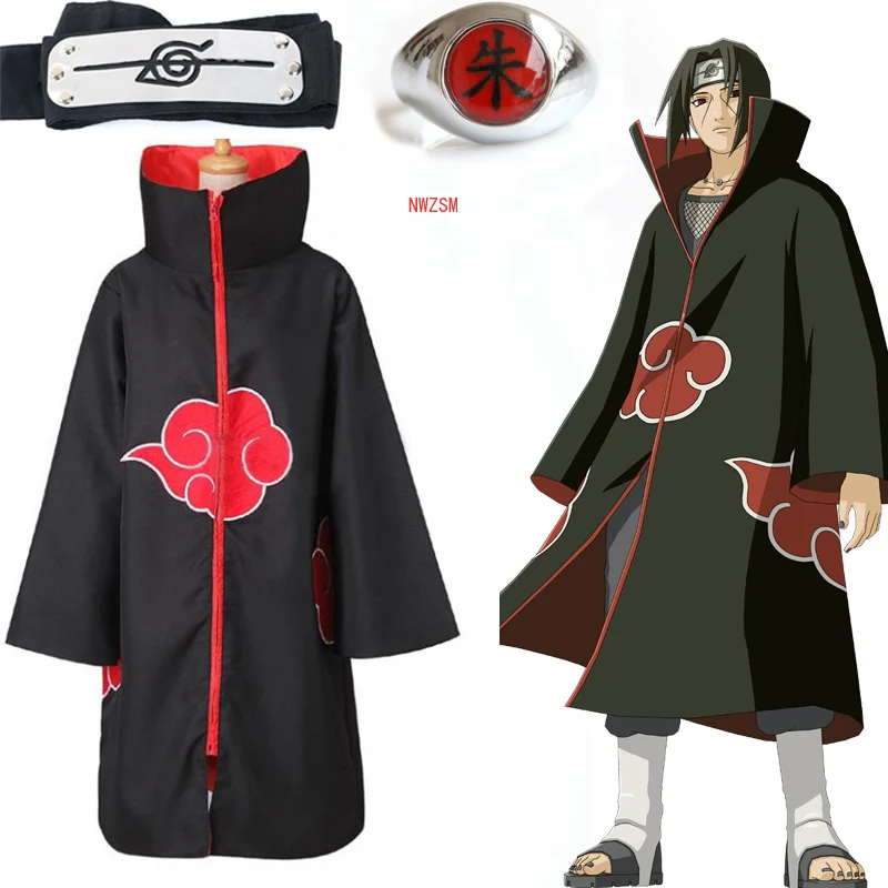 Anime Naruto Akatsuki Kappe Cosplay Kostume Sasuke Og Itachi Ring Hovedbøjle Mænd Gaver Sasuke Kappe, Kjortel Cape Halloween, Karneval 2