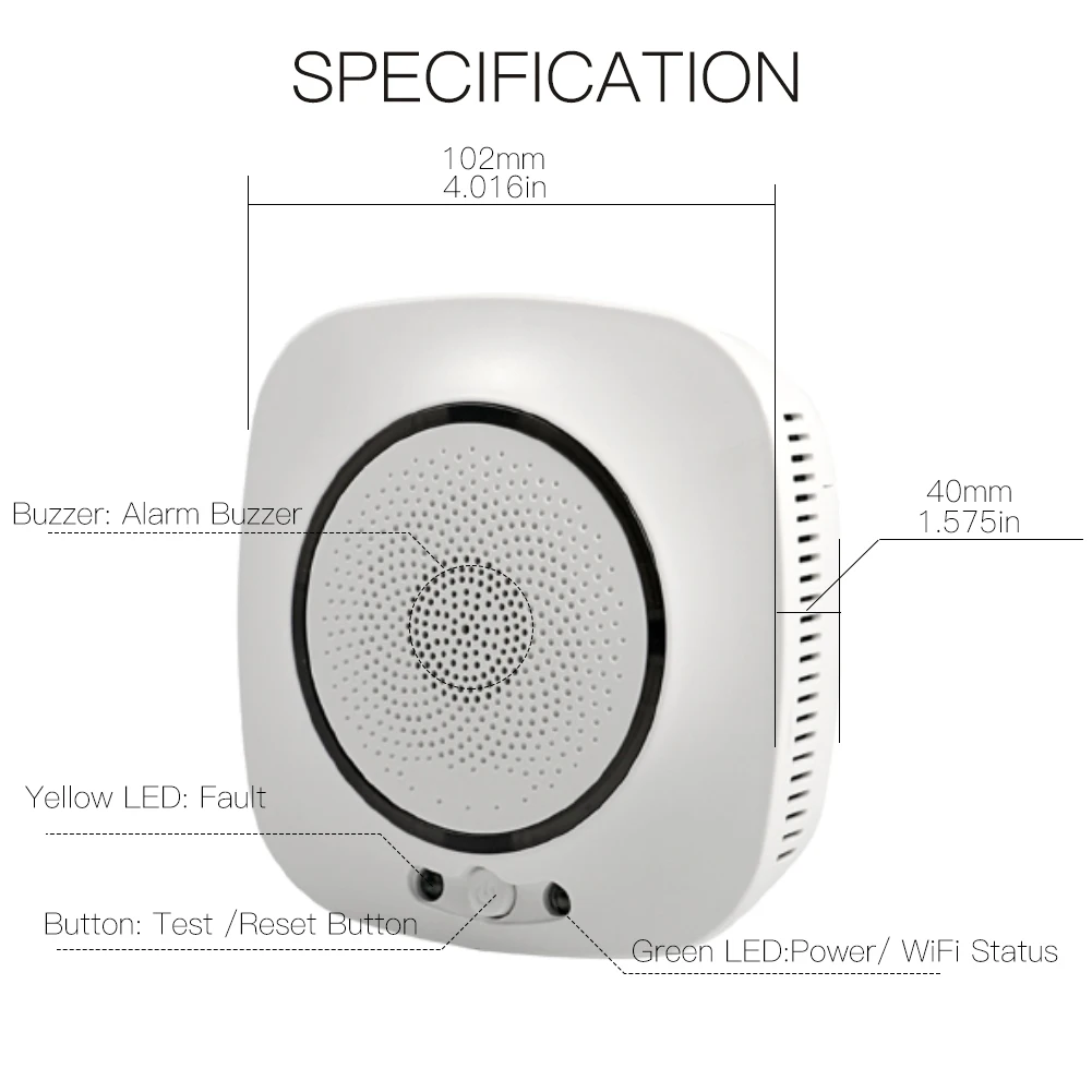WiFi Smart CO Gas Sensor Kulilte Lækage Ild Sikkerhed Detektor Smart Liv Tuya App Control Home Security System 2
