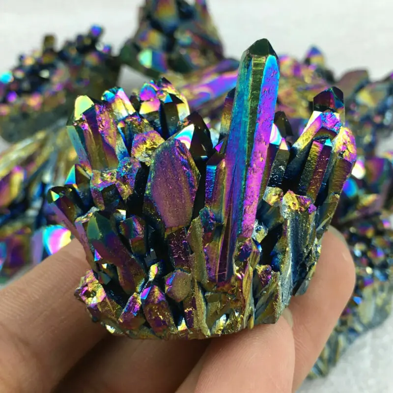 Nyhed Naturlig Kvarts Krystal Rainbow Titanium Cluster VUG Mineral Prøve Healing Gul Krystal Citrin Cluster Crystal Hjem 2