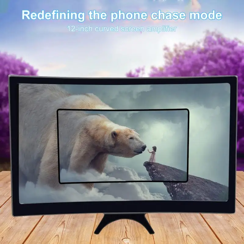 L6 12 Tommer 3D Mobiltelefon-Skærm HD-Forstørrelse Buet Skærm Video Forstærker Smartphone Stå Beslag Til iPhone, Samsung, Huawei 2