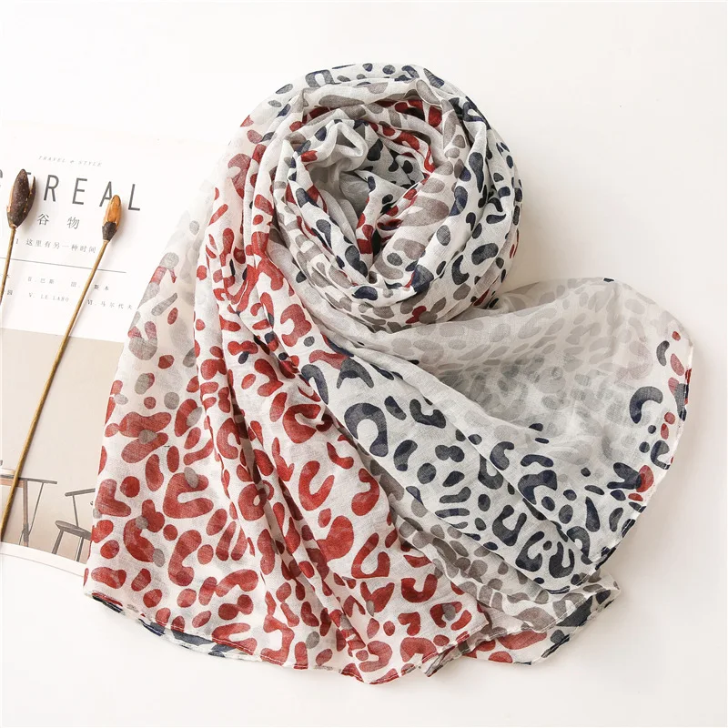 2020 Mode Design Gradient Sexet Leopard Dot Viscose Sjal Tørklæde Efteråret Høj Kvalitet Halstørklæde Foulards Muslimske Hijab Sjaal 2