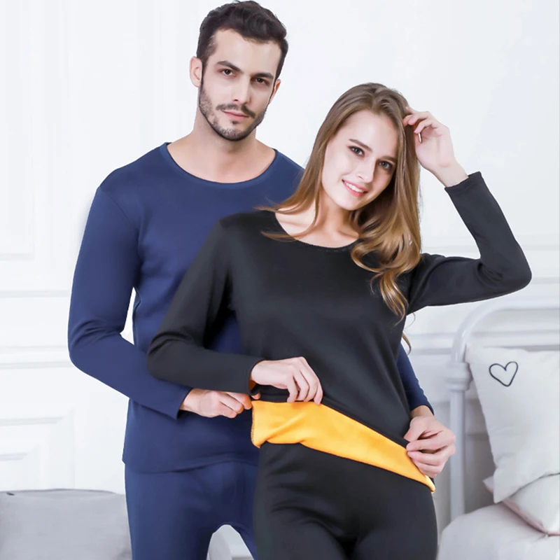 Plus Size Vinter Velvet Termisk Passer til Kvinder Mænds Termisk Undertøj Tykke Lag Tøj Varme Pyjamas Sæt Kvindelige Anden Hud 2