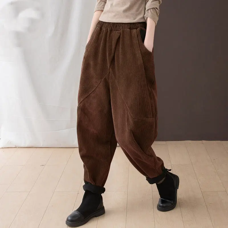 Fløjlsbukser Bukser til Kvinder Fleece Harem Bukser Kvinde Løs Store Posede Bukser, Elegant Mode Kvindelige 2021 Vinter Tøj 2