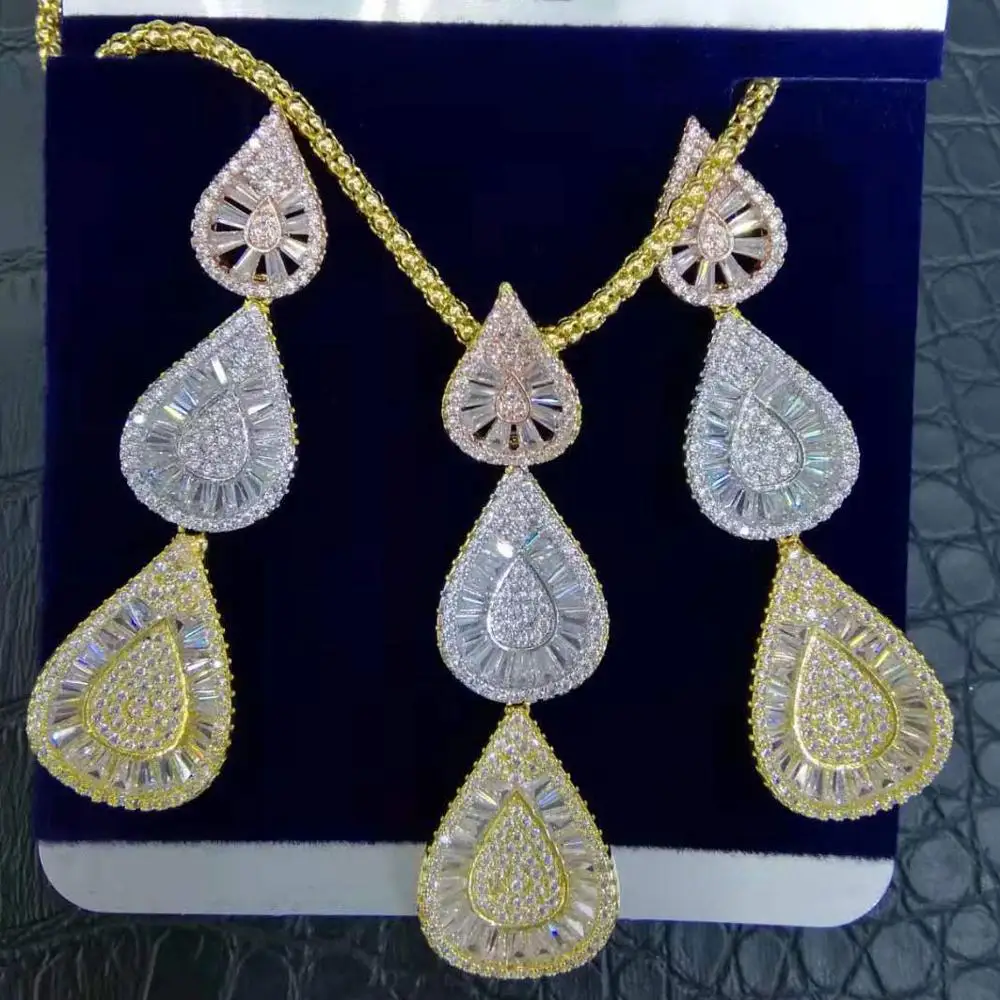 GODKI Luksus Dråbe Vand Cubic Zircon Nigerianske Halskæde Øreringe Smykker Sæt Til Kvinder Bryllup Indiske Dubai Brude Smykker Sæt 2