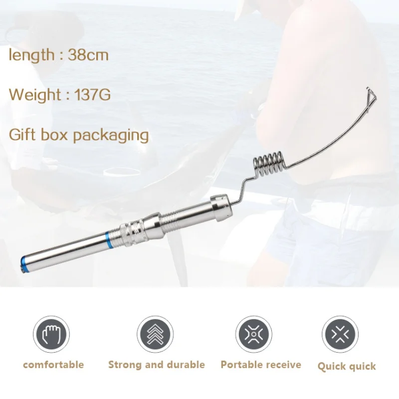 Bærbare Mini-Is-Fiskestang Pole Fisk Form Med Spinning-Fiskeri Hjul Combo Vinter Fiskeri Julegave Stang 2