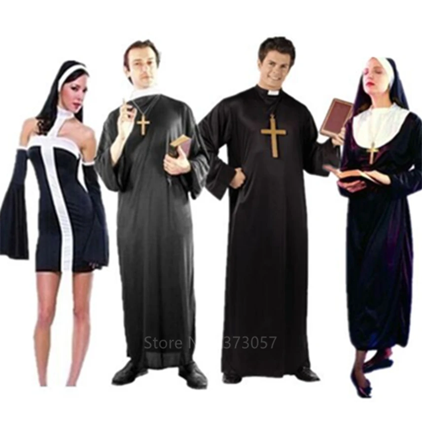 Missionær Cosplay Kostumer til Voksen, Halloween, Karneval Præst Nun Lange Klæder Religiøse Fromme Katolske Kirke Vintage Tøj 2