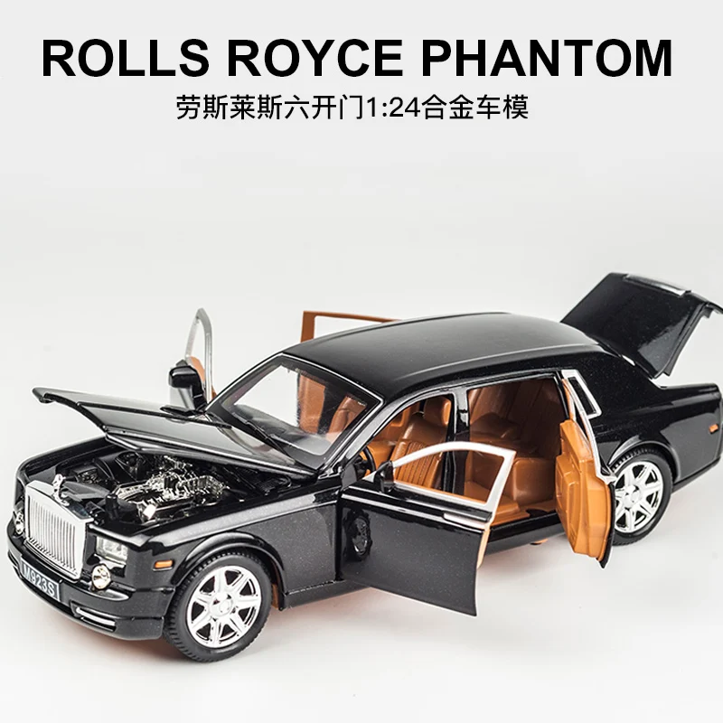 1:24 Trykstøbt Legering Bil Model Rolls Royce Phantom Metal Toy Bil Hjul Simulering Lyd, Lys, Træk Det Tilbage Car Collection Børn Gave 2
