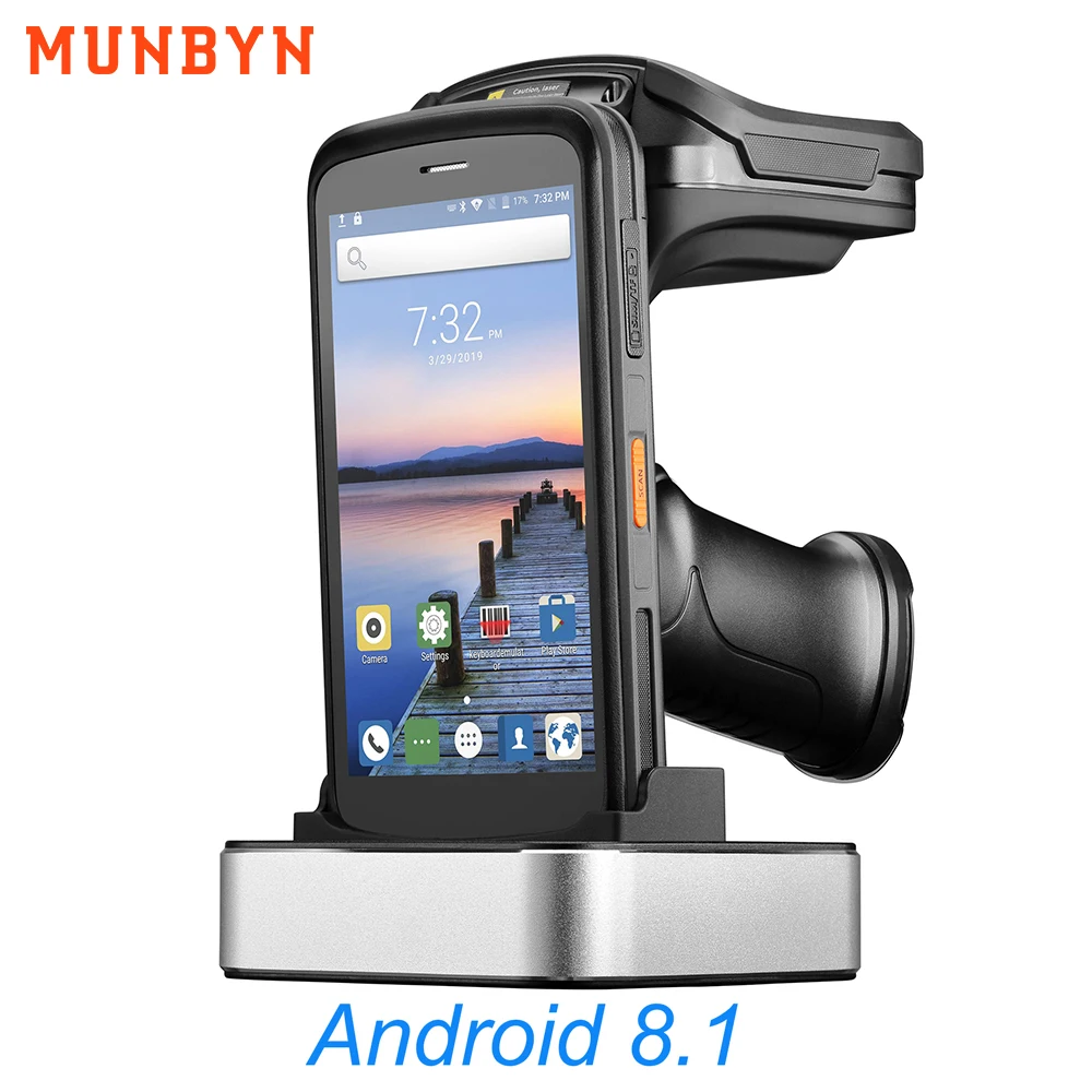 MUNBYN Håndholdt Android 8.1 PDA Rugged POS Terminal Zebra barcode Scanner 2D 4G Opgørelse dataindsamler UHF RFID-Læser 8000mAh 2
