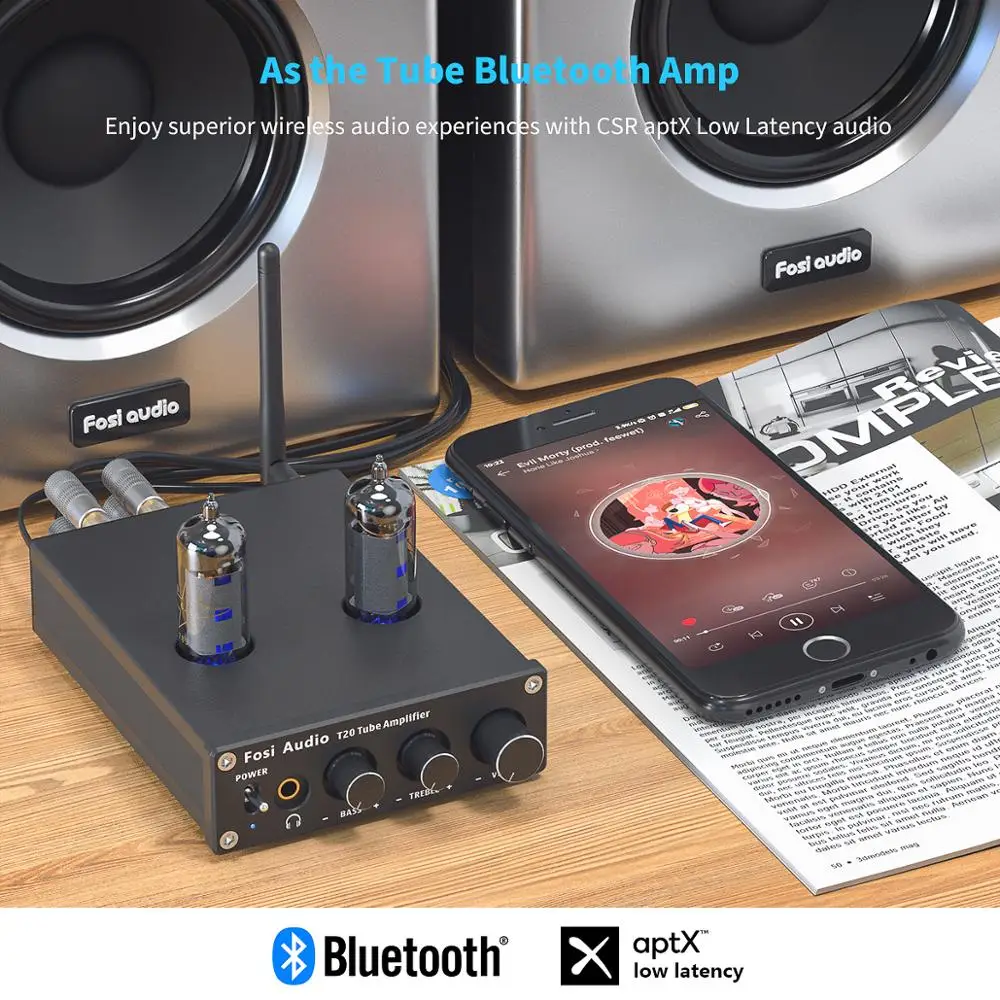 Fosi Audio Bluetooth-Rør Forstærker Stereo Lyd 50W TPA3116D2 Power Amp Bærbare hovedtelefonforstærker For Hjem Passive Højttalere 2