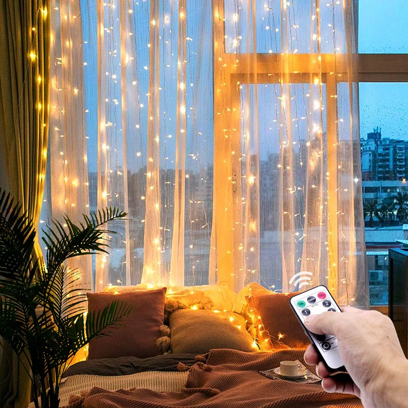 3M USB-LED Curtain String Lys Fjernbetjening Fe Garland Lys til det Nye År julefrokost Udendørs Bryllup, Home Decor 2
