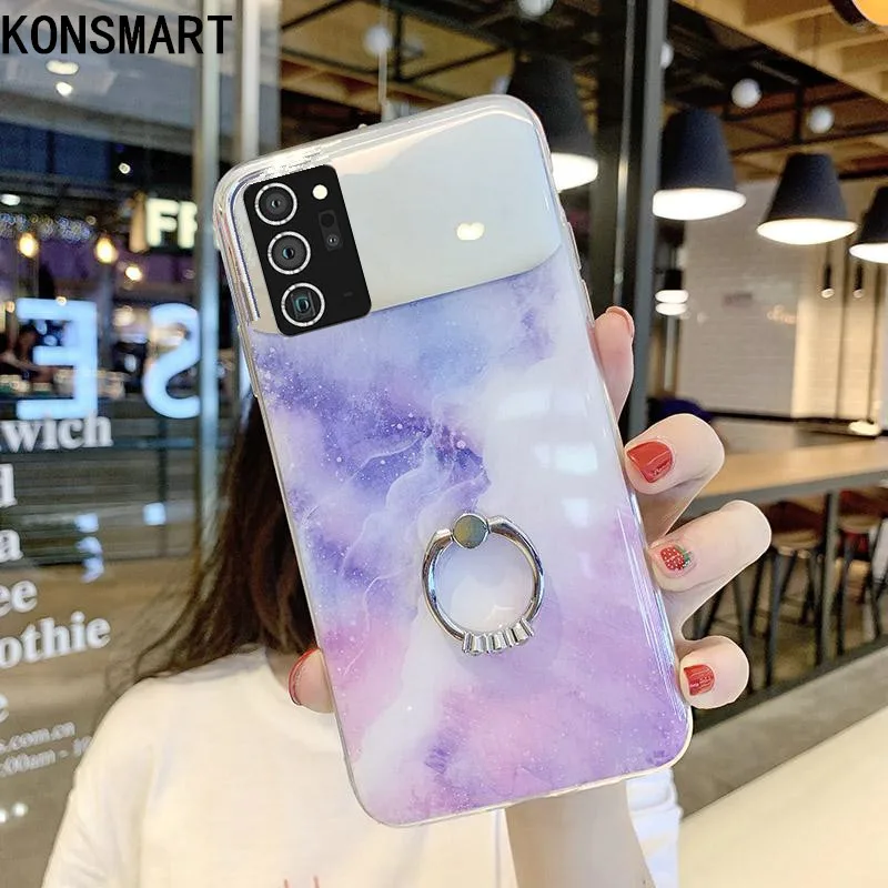 KONSMART For Samsung Note20 Tilfælde Mode, Makeup-Spejl Soft Phone Case For Samsung Galaxy Note 20 Ultra Marmor Finger Ring Dække 2