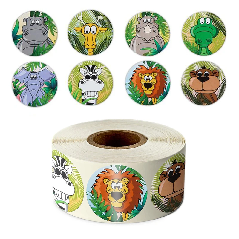 VALIOSOPA 500pcs/roll Zoo Dyr Stickers Sæt 1 Tomme Cirkel Tape til Indpakning Dekoration skolebørn Gave Belønne A6051 2