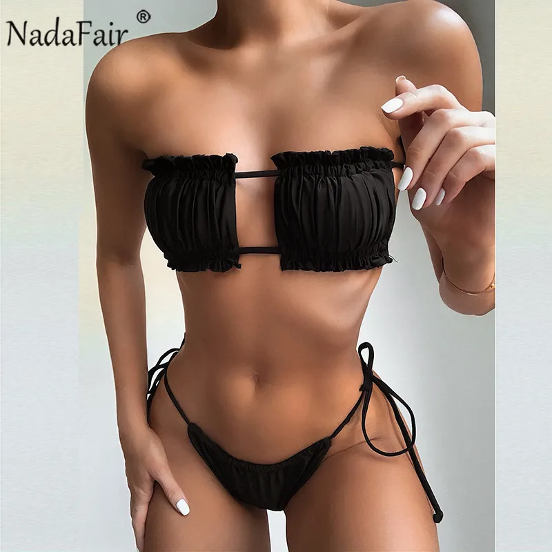 Nadafair Sommeren Sexede Kvinder I Bikini Sæt Bandage To Stykke Push Up Badetøj 2020 Solid Biquini Badedragt Kvinder Badedragt 2